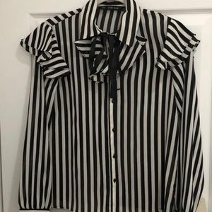 Zara black and white striped blouse